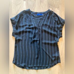 Apt. 9 Black Blouse with Blue Pinstripes